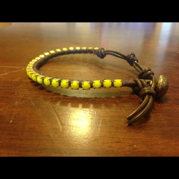 Brown leather & yellow Jewel bracelet