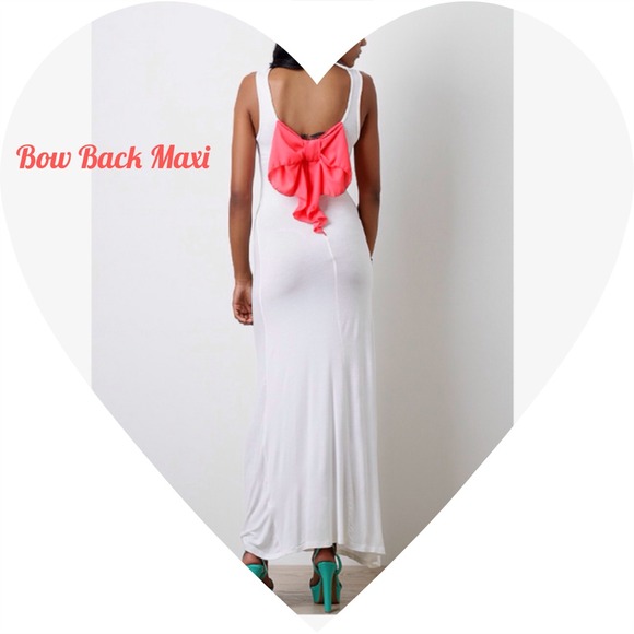 Dresses & Skirts - White & Pink Bow Back Maxi