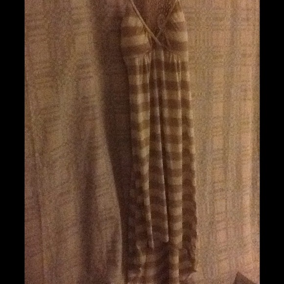Tan/Cream Striped Lace Racerback Hi-Low Dress - Picture 1 of 2