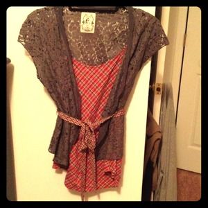 Free people lace and plaid top