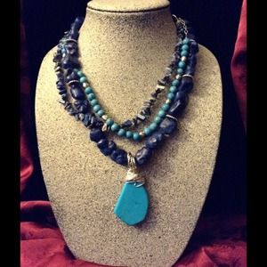 Handmade, 3 strand semiprecious stones necklace