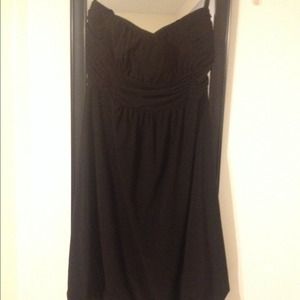 Black strapless dress.