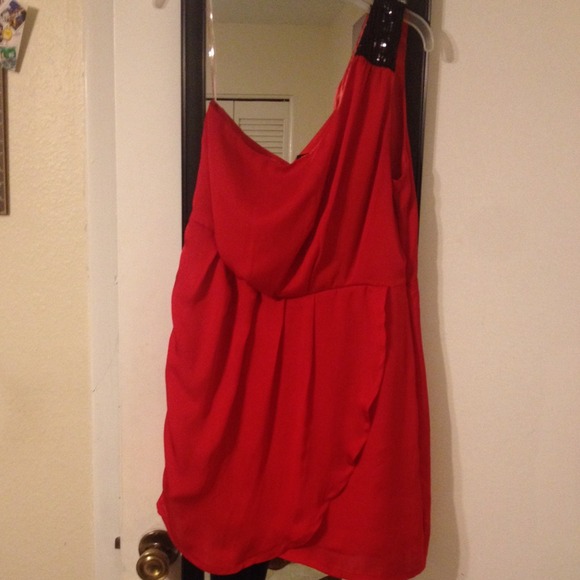Red and black dress.