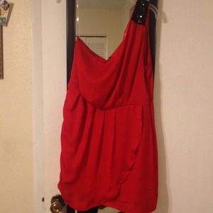 Red and black dress.