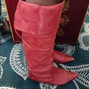 Red leather boots