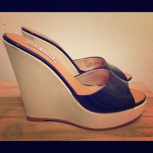 SOLD!!! Black and white patent leather wedge