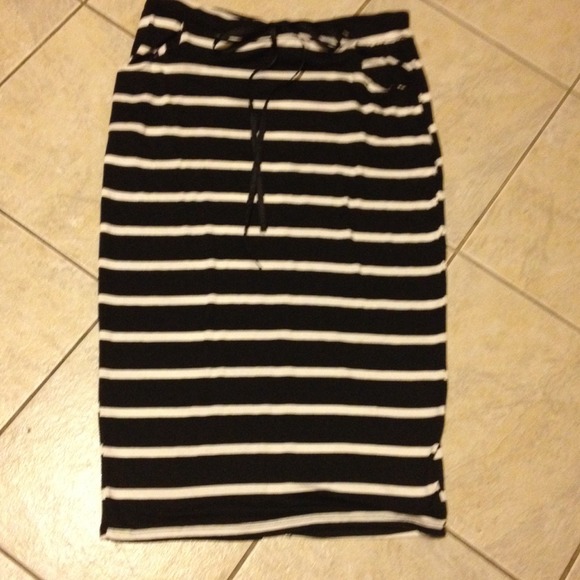 Black with white stripe skirt under the knee
