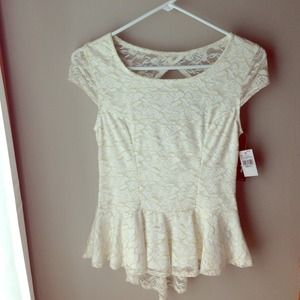 NWT Ivory with lace overlay top.