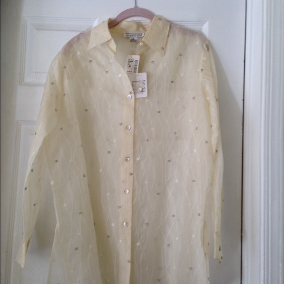 Sheer off white button down shirt