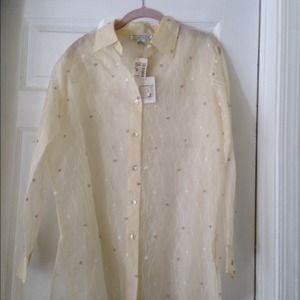 Sheer off white button down shirt