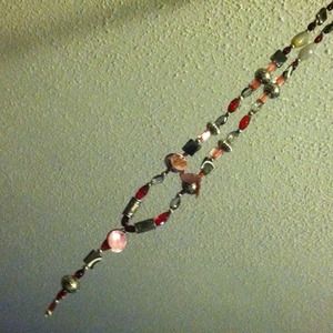 Silver Red & Pink Necklace & Earrings