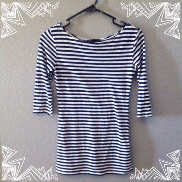 Navy blue and white striped half sleeve shirt