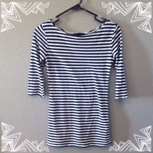 Navy blue and white striped half sleeve shirt
