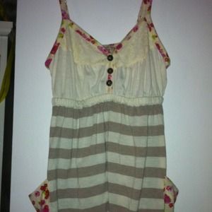 Long cute floral & stripe tank top