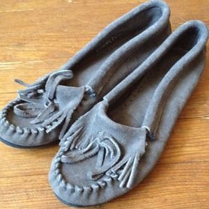 Price reduced!!!Medium gray Minnetonkas