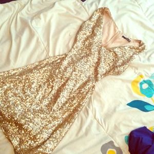 Gold sequin cut out dress