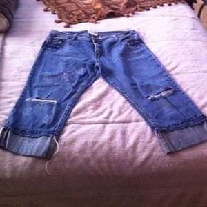 Cropped jeans with bedazzled rhinestones