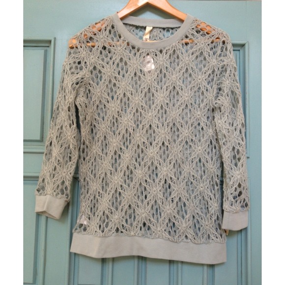Crochet top silver sage/blue/celery