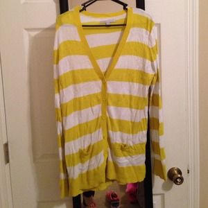 Yellow and white striped boyfriend cardigan