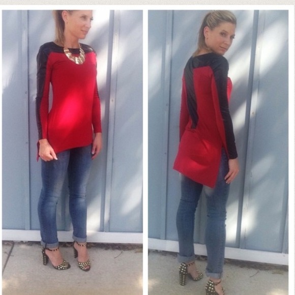 Tops - Gorgeous Red tunic with faux leather