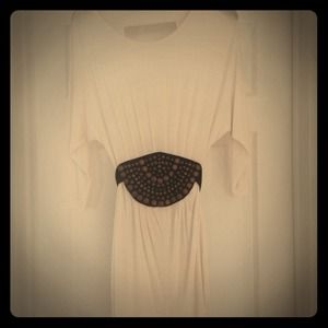 Bebe white tie back dress with studded black belt