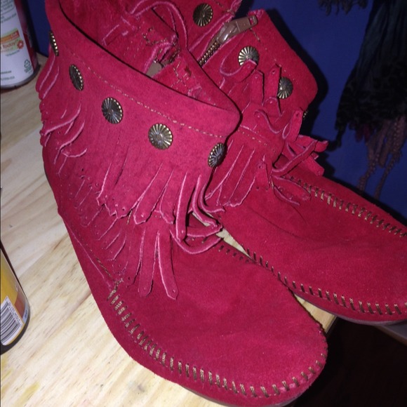 Red Moccasin Fringed Boots