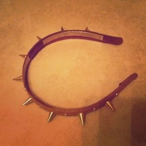 Gold Studded & Spiked Brown Leather Headband