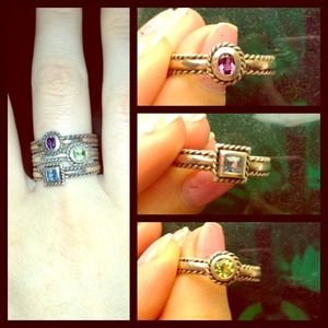 Three triple ring set vintage silver diamond gem