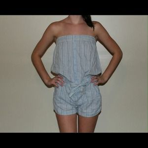 Strapless Baby Blue Striped Romper