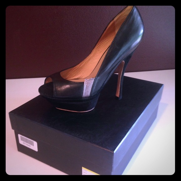 Black platform peep toe heels