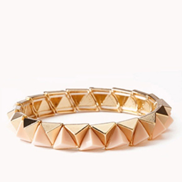 Stretchy colorblocked spike bracelet in peach/gold