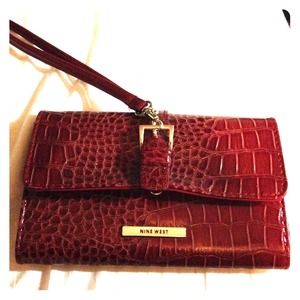 Nine West deep red faux croc wristlet!