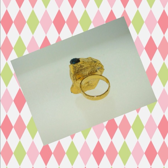 Get noticed! Rough-cut blue stone set in vermeil - Picture 3 of 3