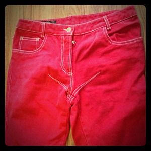 Alexander McQueen red jeans w/calf cutouts xs