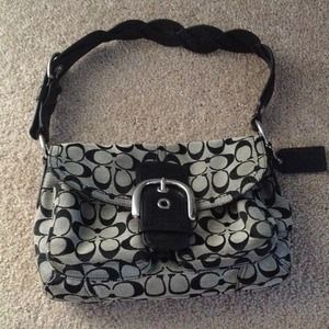 Black and grey small flap soho coach purse