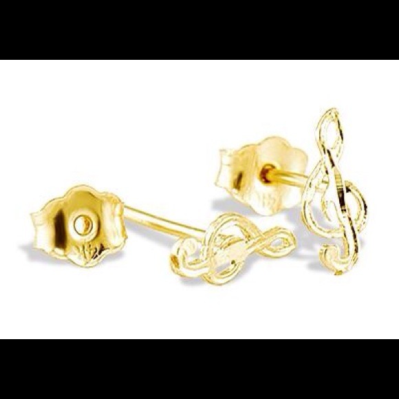 14k yellow gold treble clef earrings