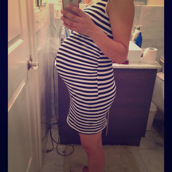 Black and white stripped casual maternity dress