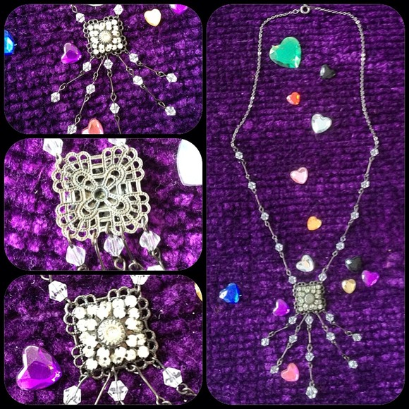 Antiqued Filigree rhinestone reversible Y necklace