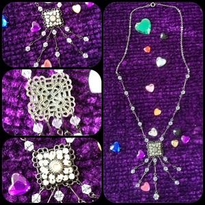 Antiqued Filigree rhinestone reversible Y necklace