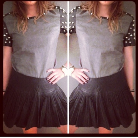 NEW! Charcoal faux leather top with silver studs