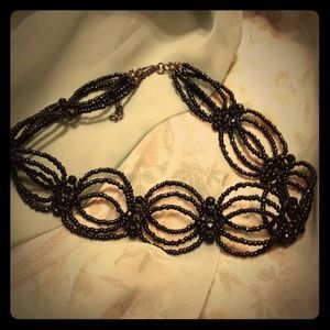 Black beaded choker necklace