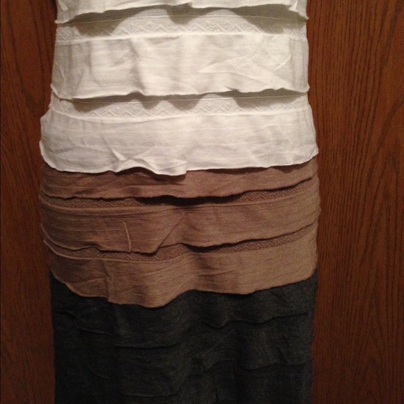 White, brown, and dark gray ruffle dress. - Picture 4 of 4