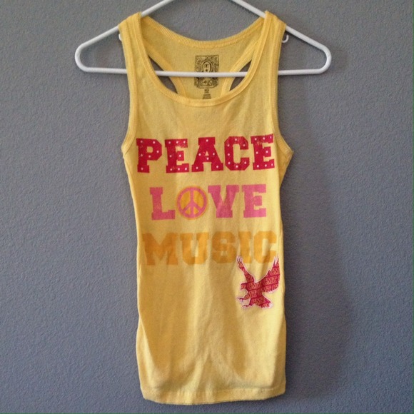 Yellow CMT peace love music tank top Size S