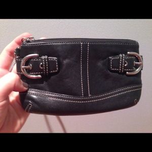 Coach black leather wristlet