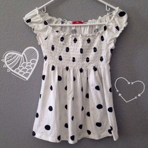 Babydoll top white with black polka dots Size S