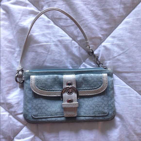 COACH  Wristlet!!! Baby blue and white!