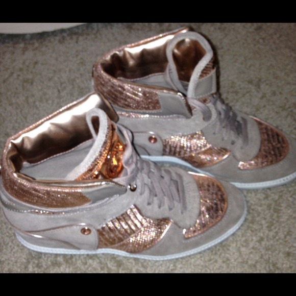 Michael kors rose gold wedge sneakers