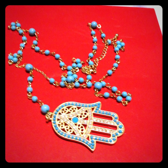 Turquoise and gold Hamas necklace