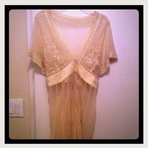 Beige vintage sheer beaded top