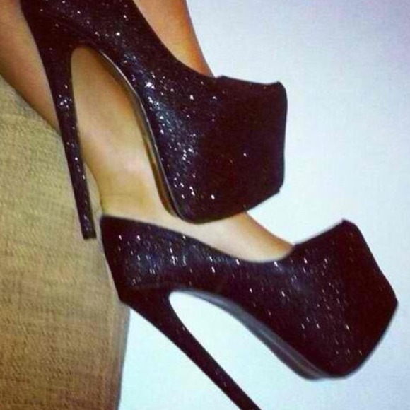 Shoes - Sparkly black pumps with strap ;)
